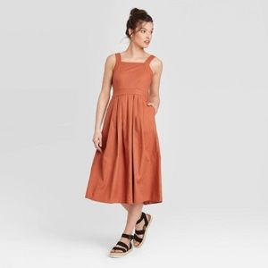 universal thread orange square neck midi dress